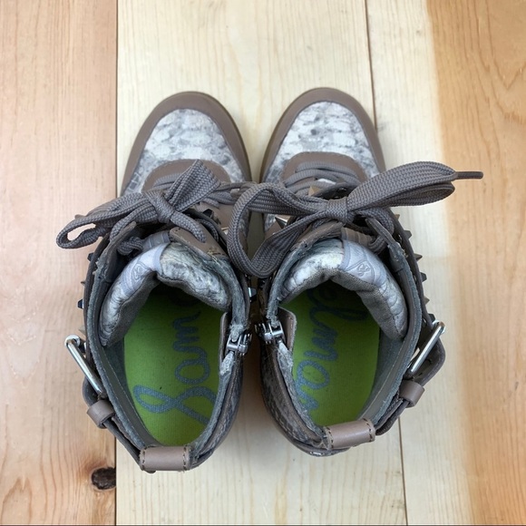 Sam Edelman Brogan Wedge Gray Tan Snake Sneakers 6 - Picture 7 of 15